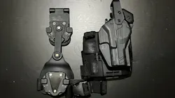 Rapid Force Duty Holster on Quick Disconnect System and shown with belt-to-leg extension. Rapid Force Duty Holster on Quick Disconnect System and shown with belt-to-leg extension.