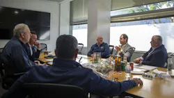 Clockwise from the bottom: Mitch Tavera, Scott Goldfine, Rich Nevin, Tom Stone, Justin Feffer and Keith Bushey are seen during a law enforcement roundtable hosted by Elite Interactive Solutions. Clockwise from the bottom: Mitch Tavera, Scott Goldfine, Rich Nevin, Tom Stone, Justin Feffer and Keith Bushey are seen during a law enforcement roundtable hosted by Elite Interactive Solutions.