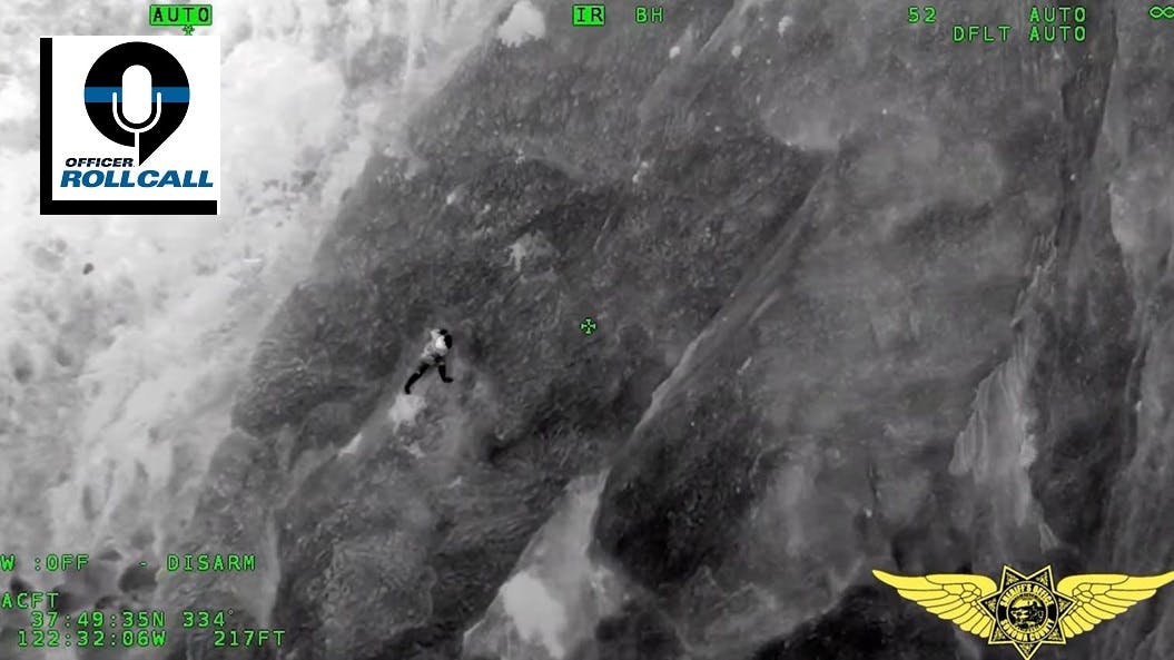 Sonoma County, CA, sheriff's deputy rescue a climber hanging on to a rock face at a national park site.