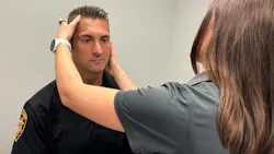 Franklin County, OH, Sheriff's Deputy Josh Walters is examined by certified athletic trainer Kate Brubaker at the Ohio State University Wexner Medical Center. A recent study by researchers at Ohio State finds law enforcement officers who have had one or more head injuries were more likely to experience symptoms of depression and PTSD. Franklin County, OH, Sheriff's Deputy Josh Walters is examined by certified athletic trainer Kate Brubaker at the Ohio State University Wexner Medical Center. A recent study by researchers at Ohio State finds law enforcement officers who have had one or more head injuries were more likely to experience symptoms of depression and PTSD.
