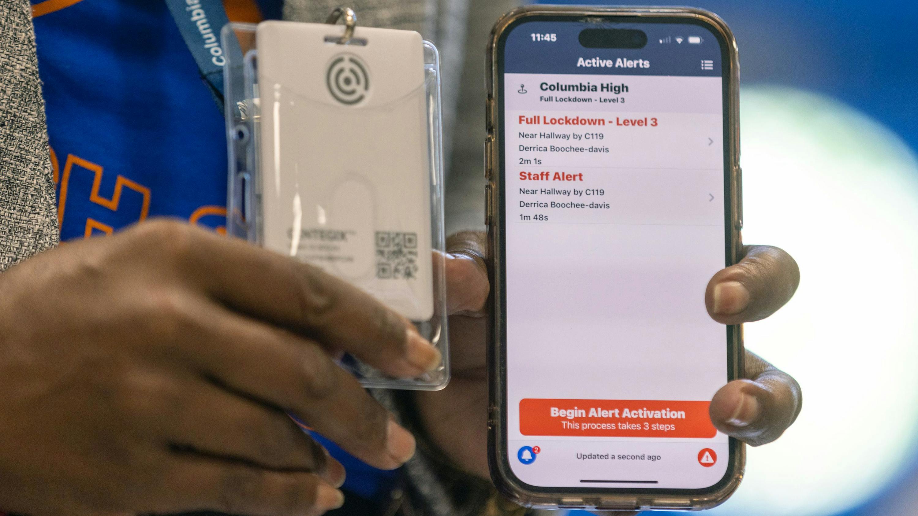 The Centegix Crisis Alert System is used during a demonstration at Columbia High School in Decatur on Thursday, Aug.3, 2023.