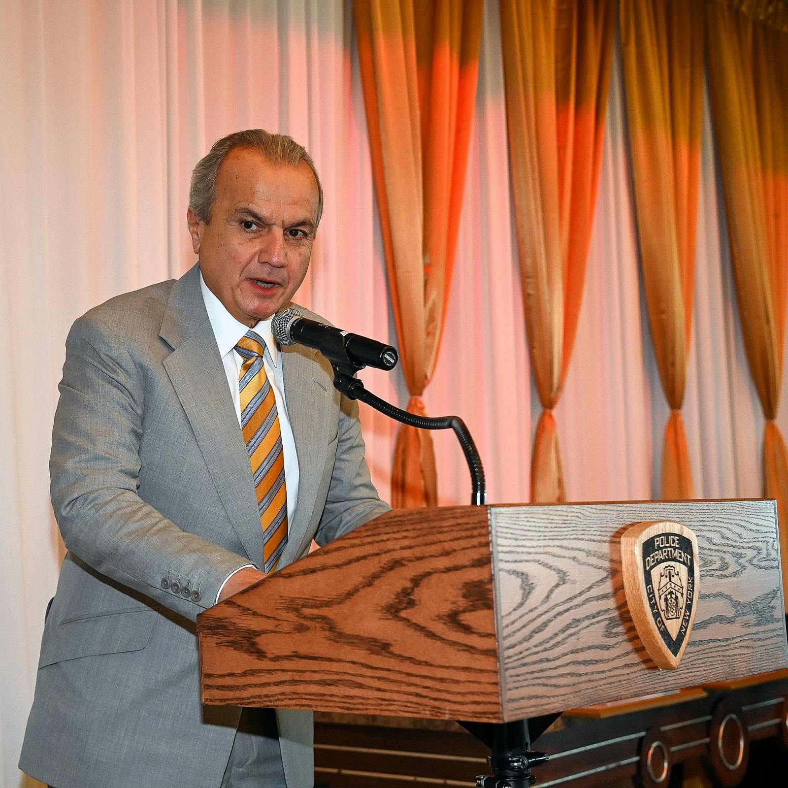 Anthony Imperato, Founder and CEO of Henry Repeating Arms, gives a speech upon receiving the NYPD COPS Humanitarian Award for his charitable contributions through Henry&rsquo;s Guns For Great Causes program.