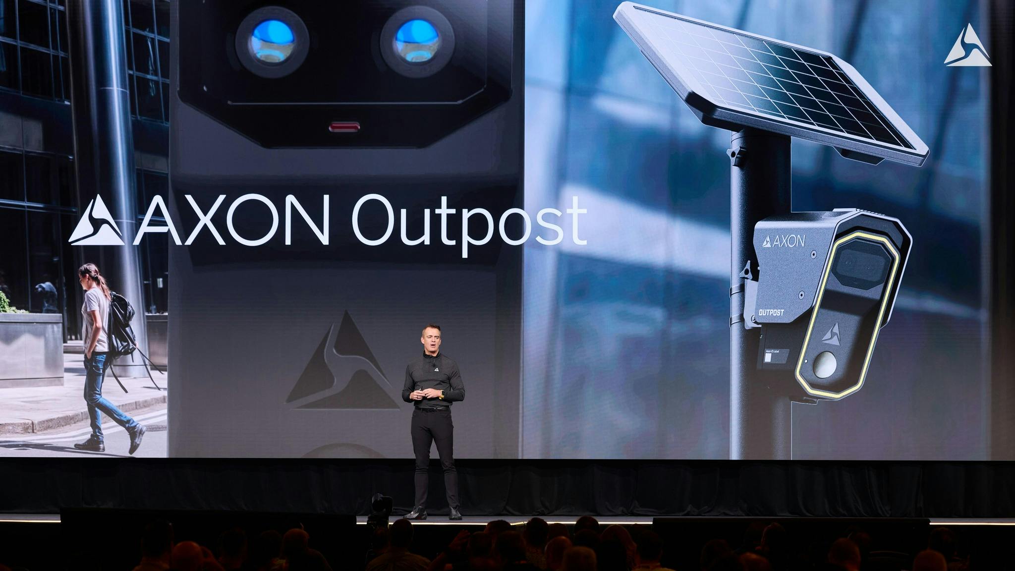 Rick Smith, CEO and Founder of Axon Enterprise, announces the Axon Outpost fixed ALPR camera at Axon Week at the Phoenix Convention Center in April.