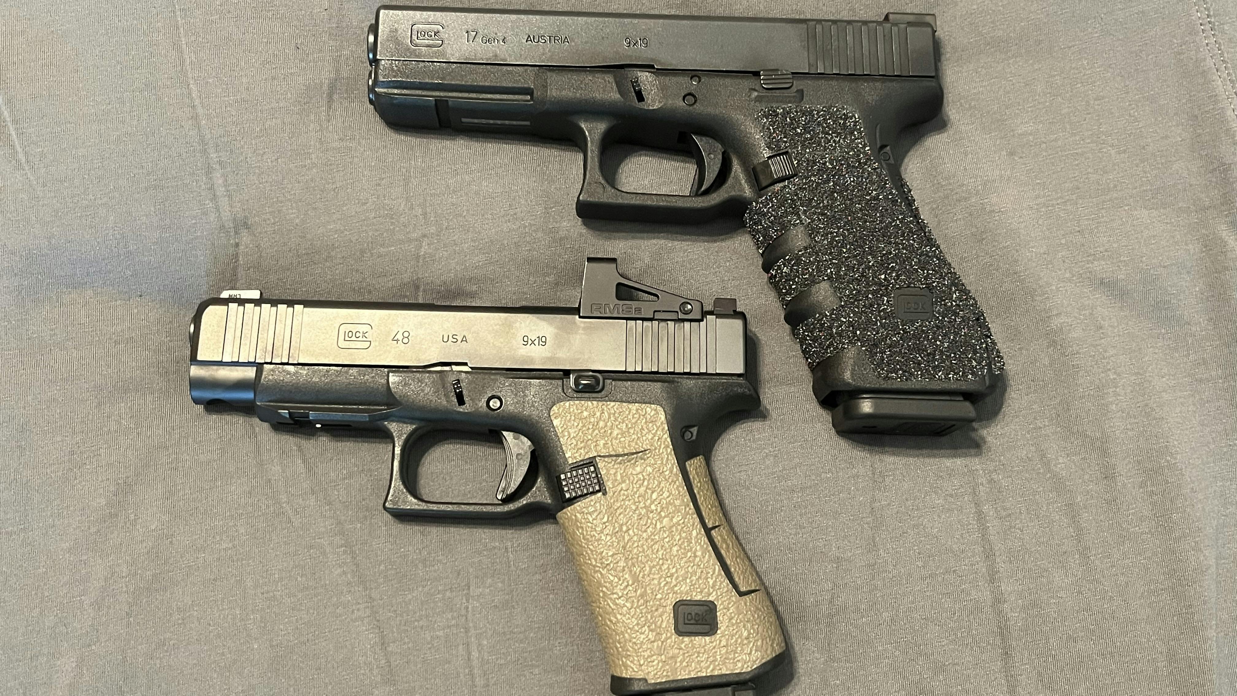 Thought not showing a huge size difference, the G48 (bottom) is significantly smaller in the hand.