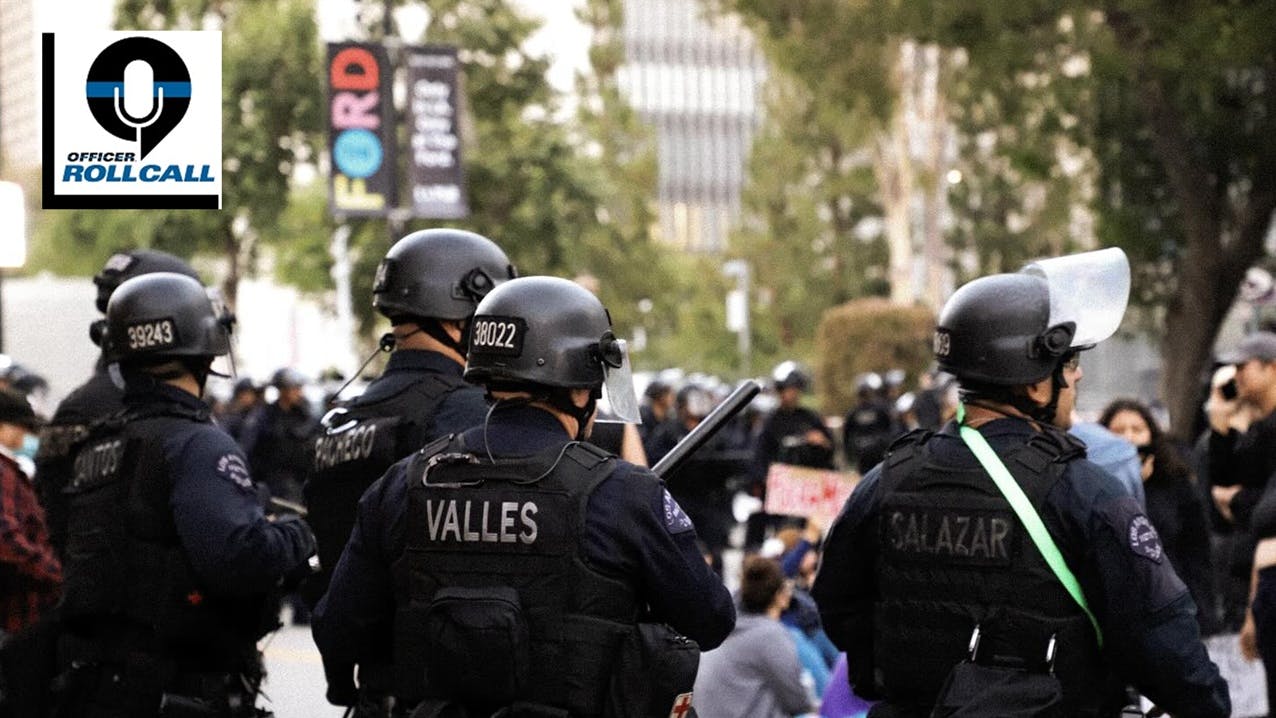 LAPD officers work during anti-ICE protests Thursday.