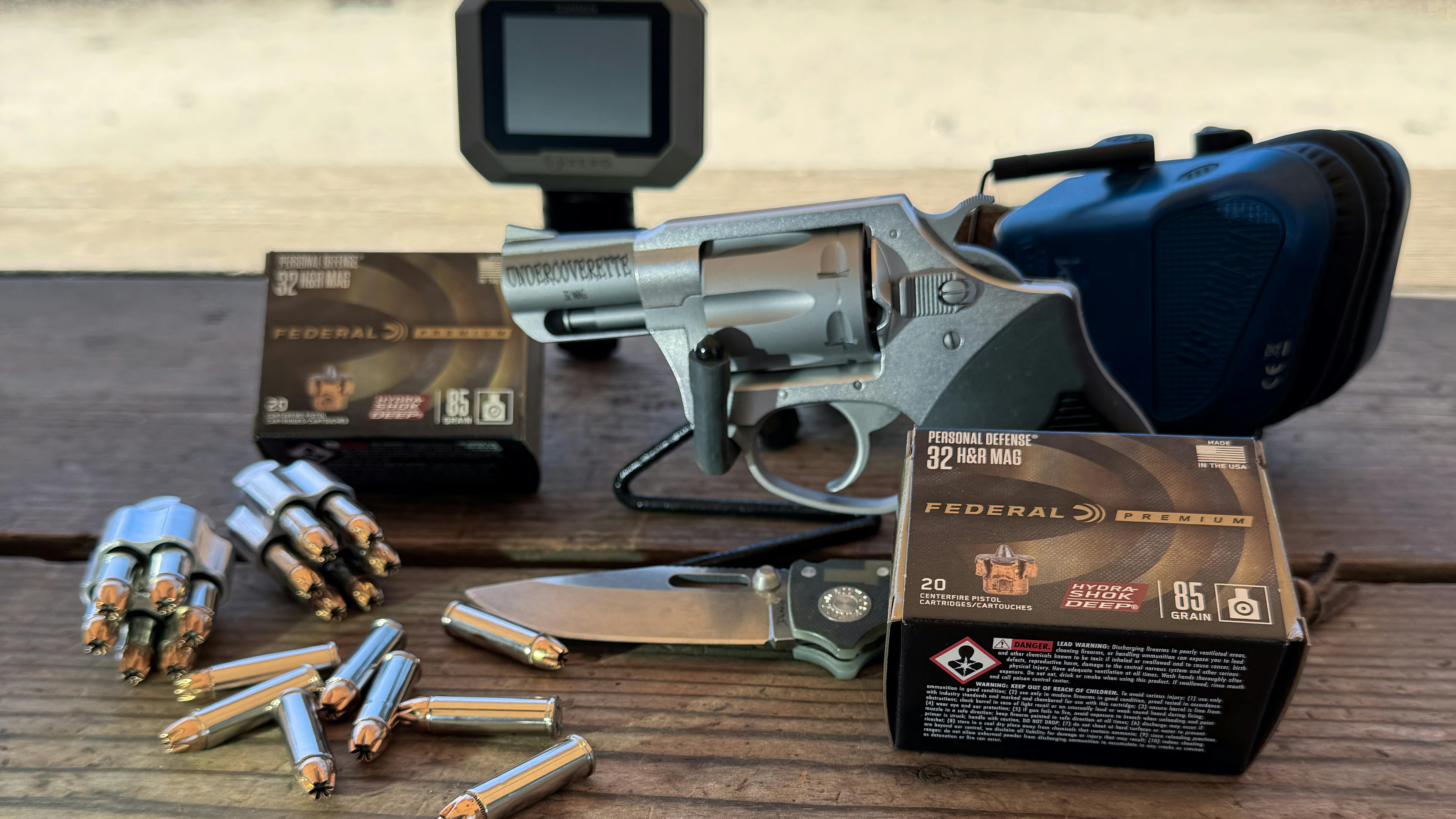 Lindsey fired the 32 H&R Magnum Hydra-Shok bullets from his Charter Arms Undercoverette. This has a pretty short barrel for cartridge testing. We used a Garmin Xero C1 Pro Cronograph.