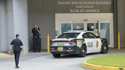 Police officers arrive at Ryder Trauma Center at Jackson Memorial Hospital after two Miami police officers were shot while responding to a call on a shooting on Thursday morning, Oct. 9, 2025, in Allapattah, Florida. Police officers arrive at Ryder Trauma Center at Jackson Memorial Hospital after two Miami police officers were shot while responding to a call on a shooting on Thursday morning, Oct. 9, 2025, in Allapattah, Florida.