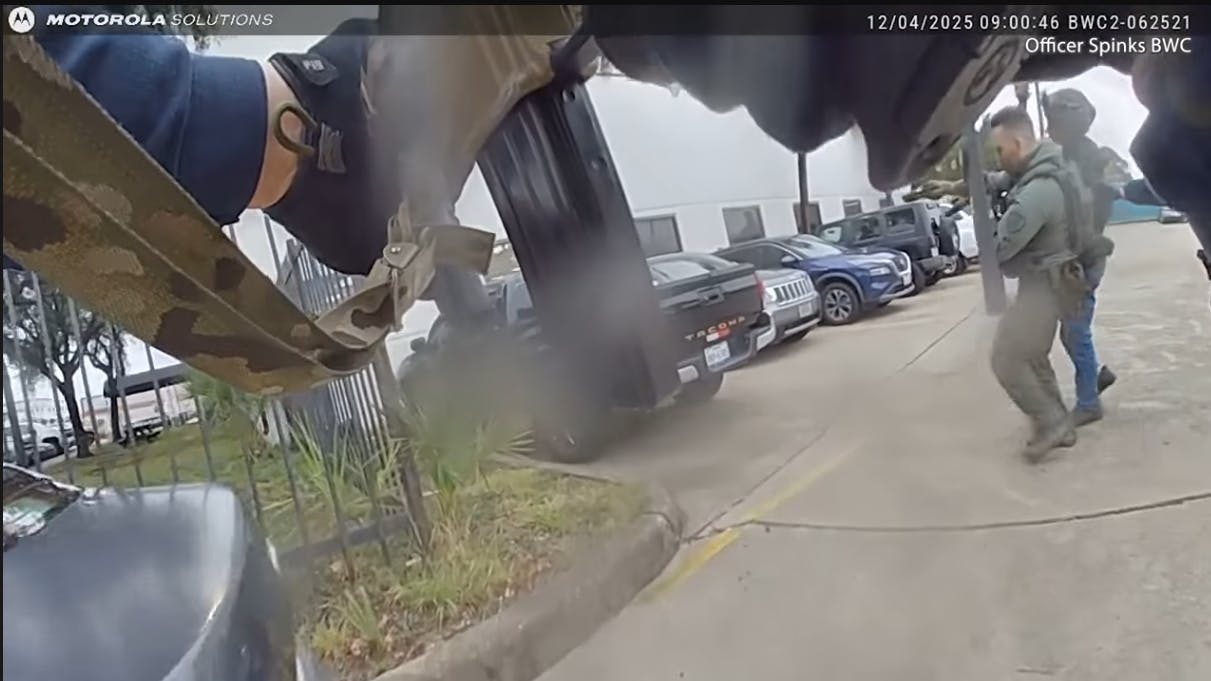 Houston police were caught in an intense parking lot shootout with a wanted suspect.
