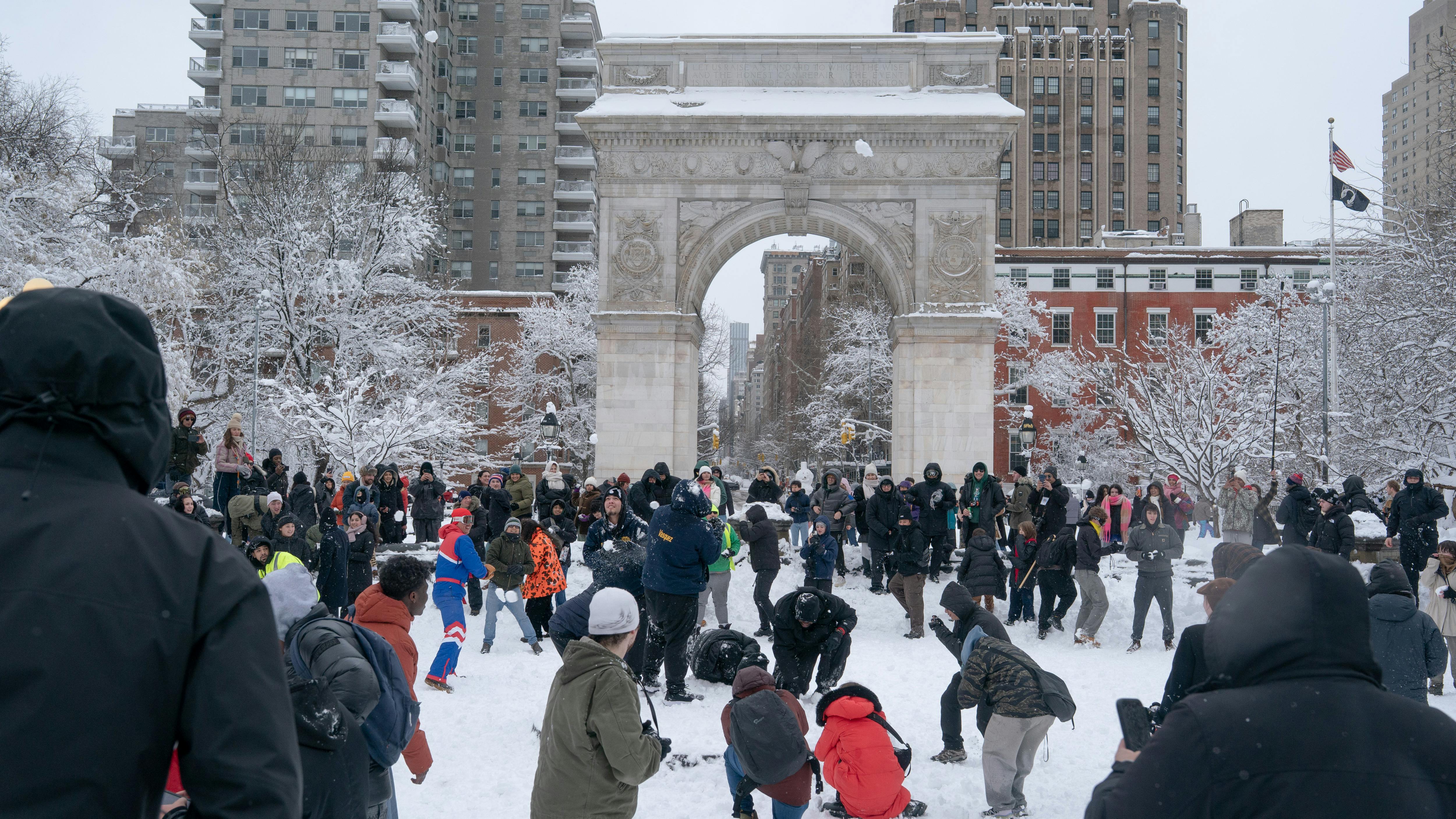 NYPD officers pelted with snowballs.