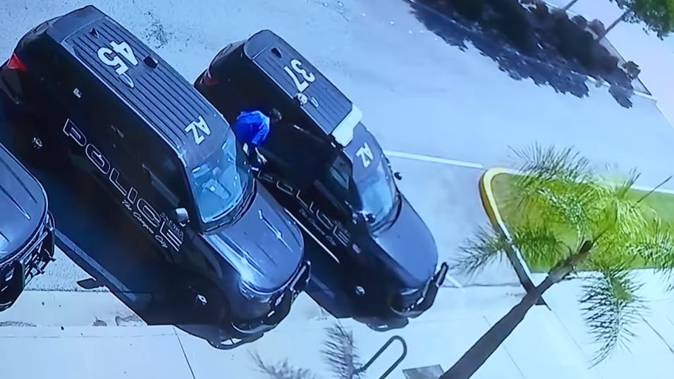 A man released from jail enters an out-of-service Azusa police SUV