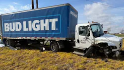 Crashed stolen Bud Light beer truck Crashed stolen Bud Light beer truck