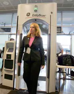 Ann Davis, public affairs manager of Transportation Security Administration, goes through an Explosives Detection Trace Portal machine during a demonstration at the Logan International Airport in Boston, Monday, April 25, 2005. The TSA announced Monday it Ann Davis, public affairs manager of Transportation Security Administration, goes through an Explosives Detection Trace Portal machine during a demonstration at the Logan International Airport in Boston, Monday, April 25, 2005. The TSA announced Monday it