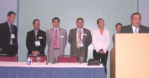 HID Global's Humberto De la Vega (at podium), director of sales for Latin America and the Caribbean, introduces the team who will be handling Latin American accounts. The company has officially focused on this growing market for smart cards and integrated