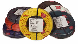 Ready to go rolls of wire delivered in heat-shrunk bags from Windy City Wire and Coleman Cable.