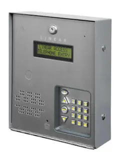 Linear's AE-100 telephone entry system supports a directory 125 users or personal entry codes, and can be fully programmed using the keypad. Linear's AE-100 telephone entry system supports a directory 125 users or personal entry codes, and can be fully programmed using the keypad.
