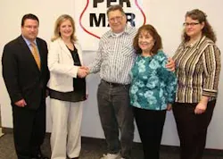 l-r, Per Mar Vice President Brad Tolliver, Per Mar Controller Ronda Meyer, Jim Poorbaugh, Helen Kaeser and Dee Ann Stover of A-1 Alarm Company, following the sale. l-r, Per Mar Vice President Brad Tolliver, Per Mar Controller Ronda Meyer, Jim Poorbaugh, Helen Kaeser and Dee Ann Stover of A-1 Alarm Company, following the sale.