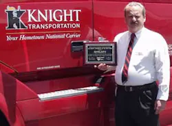 Knight Transportation corporate director of security Richard Martin with his award from the Security Council of the American Trucking Association for Security Professional of the Year. Since Martin's arrival at Knight, the amount of cargo thefts suffered Knight Transportation corporate director of security Richard Martin with his award from the Security Council of the American Trucking Association for Security Professional of the Year. Since Martin's arrival at Knight, the amount of cargo thefts suffered