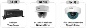 TeleEye's new line of NX series products including the NX301 network video server and the NX288 and NX173 vandal resistant cameras.