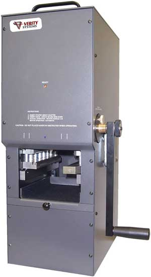 Verity Systems' new VS7000 hard drive detroyer demolishes all standard hard drives and laptop drives in less than 15 seconds with the help of a manually powered crank. The VS7000 is also maintenance free and self-contained.