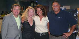 Michele Perry and Mary Jo Cornell of Linstar join Jay Heffernan (L) and Jeff Stout (R) of Tri-Ed during the vendor tradeshow