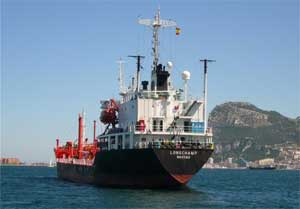 This photo provided by the Bernhard Schulte Shipmanagement shows the tanker ship 'MV Longchamps' at an unspecified location. Somali pirates hijacked the German gas tanker and its 13-man crew Thursday in the Gulf of Aden, the third ship captured off the Ho