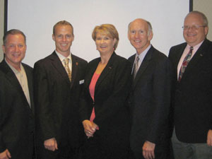 Products from ASSA ABLOY Group brands are now available through the PSA Security Network. On hand for the formal announcement were (from left) Jeffrey Schwartz, vice president of Security Lock Distributors; Kevin Klemmer, director of the ASSA ABLOY Integrated Solutions Specialist group; Diana Hanna, PSA national sales manager; Bill Bozeman, PSA president and CEO; and Tim Brooks, PSA eastern sales manager.