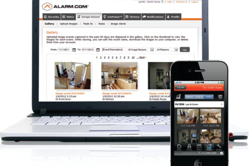 The Alarm.com Image Sensor is a small, completely wireless device with a built-in still camera which enables consumers to quickly and easily view activity 'snapshots' from their property via their smart phone or other device, while also providing traditional motion sensing capabilities required of a security system.