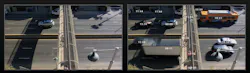 The first scene is a normal video surveillance screen capture. The second displays all of the moving activity within a specified timeframe using BriefCam’s Video Synopsis. The first scene is a normal video surveillance screen capture. The second displays all of the moving activity within a specified timeframe using BriefCam’s Video Synopsis.
