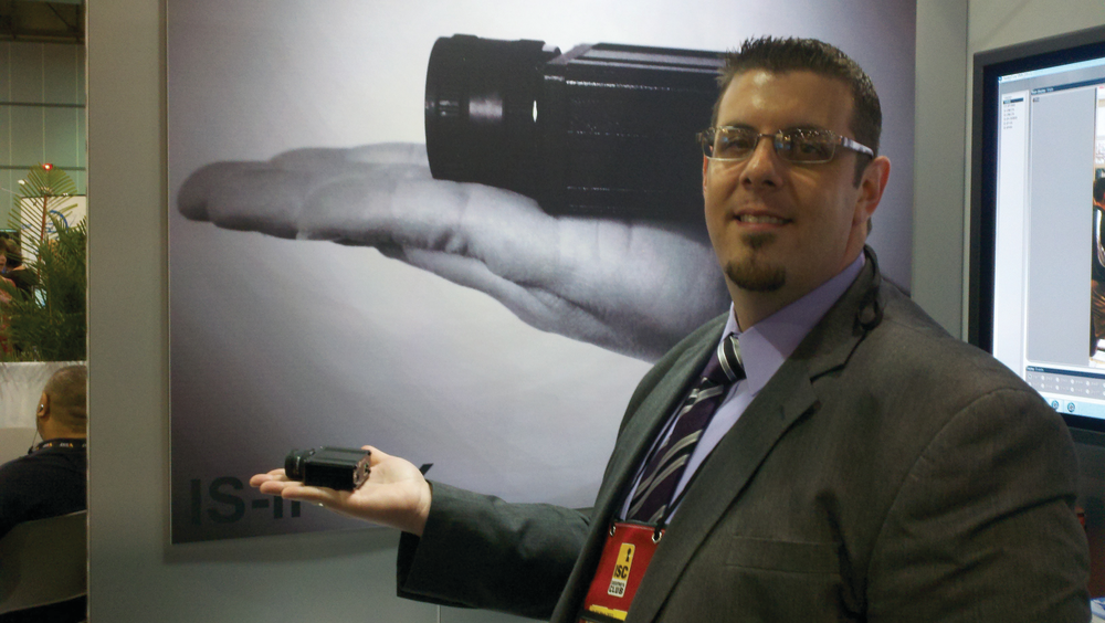 Tom Carnevale displays his new 14 megapixel camera at ISC West 2012.