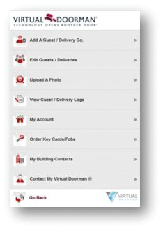 A screenshot of the Virtual Doorman 'On the Go' mobile app.