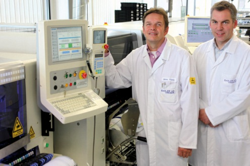 From l-r: Sonke Franke (Team Leader Boardmounting) and Carsten Ohrt (Production Manager) are pleased with the smooth expansion process at Basler's headquarters in Germany.