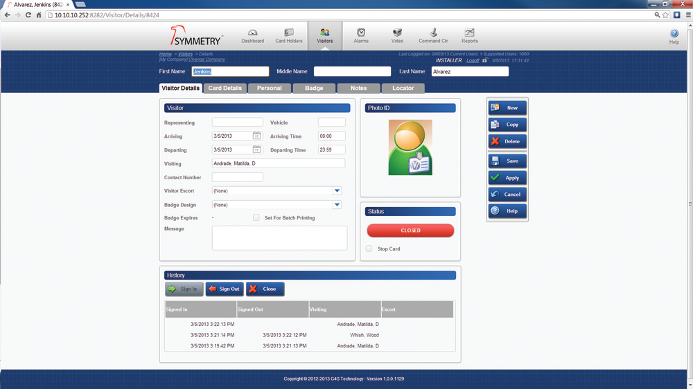 The SymmetryWEB client interface is designed to enable remote card holder and credential management for the Symmetry SMS