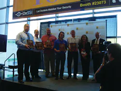 (L to R) Fast50 companies, X7; Securityhunter; Netronix Integration; American Integrated Security Group; Tech Systems; SD&I Editor O'Mara; and Kratos Public Safety & Security with accolades at ISC West 2013. (L to R) Fast50 companies, X7; Securityhunter; Netronix Integration; American Integrated Security Group; Tech Systems; SD&I Editor O'Mara; and Kratos Public Safety & Security with accolades at ISC West 2013.