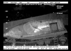 An image is seen from a Massachusetts State Police helicopter equipped with a FLIR Star SAFIRE III camera that helped locate bombing suspect Dzhokhar Tsarnaev. An image is seen from a Massachusetts State Police helicopter equipped with a FLIR Star SAFIRE III camera that helped locate bombing suspect Dzhokhar Tsarnaev.