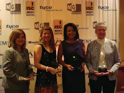(L to R) Present to receive their WSC Women of the Year awards were Pam Petrow, Vector Security; Martha Entwistle, Security Systems News; Mary Jo Cornell, Linstar Inc.; and Karen Evans, Sielox, at the 2nd annual event held at ISC West and Pinot Brasserie. (L to R) Present to receive their WSC Women of the Year awards were Pam Petrow, Vector Security; Martha Entwistle, Security Systems News; Mary Jo Cornell, Linstar Inc.; and Karen Evans, Sielox, at the 2nd annual event held at ISC West and Pinot Brasserie.