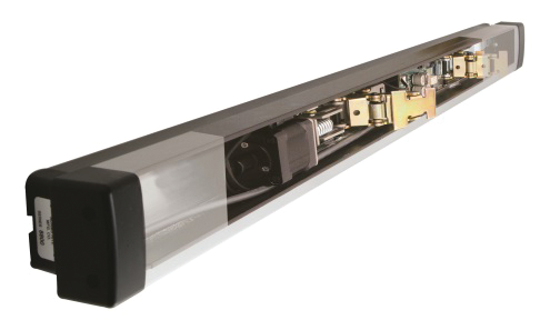 The Adams Rite SE motorized latch retraction option allows for lighter gauge wiring and a reduced amperage power supply.