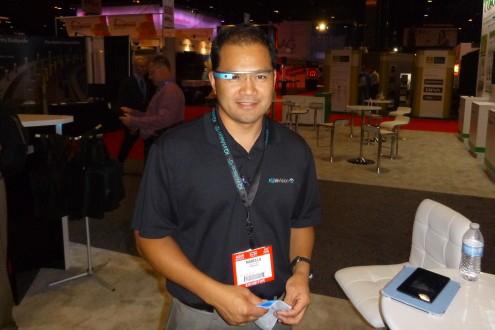 Marcelo Rull, systems engineering manager for IQinVision, sports the new Google Glass headset at ASIS. The company has developed the first security apps for the highly-anticipated product.