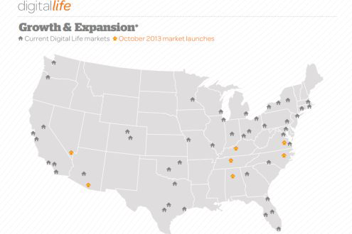 The graphic shows the markets where AT&T's Digital Life home security service is currently available.