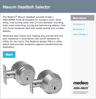A screenshot of Medeco's new online Deadbolt Selector tool.