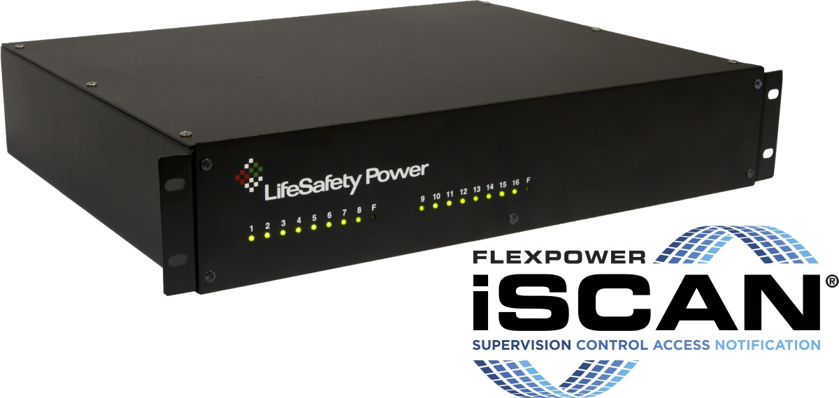 LifeSafety Power's FlexPower RS Series iSCAN (Supervision Control Access Notification) Networked Rackmount SmartPower system.