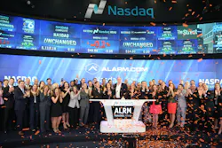 Alarm.com's executive team celebrates as the company officially launches its initial public offering on the NASDAQ. Alarm.com's executive team celebrates as the company officially launches its initial public offering on the NASDAQ.