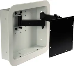 Video Mount Products' new IWB-1 “no profile” flat panel in-wall box adapter. Video Mount Products' new IWB-1 “no profile” flat panel in-wall box adapter.