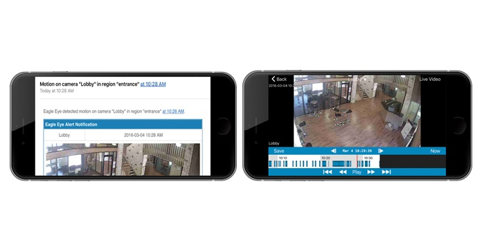 Eagle Eye Viewer alerts have deep links directly to the video event.