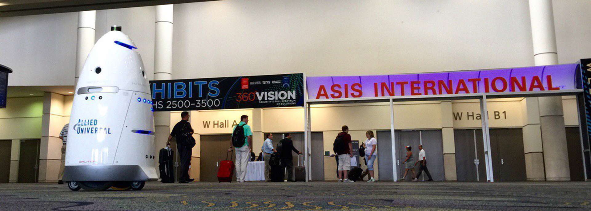 Knightscope patrol units from Allied Universal patrolled the halls outside the show floor at ASIS.