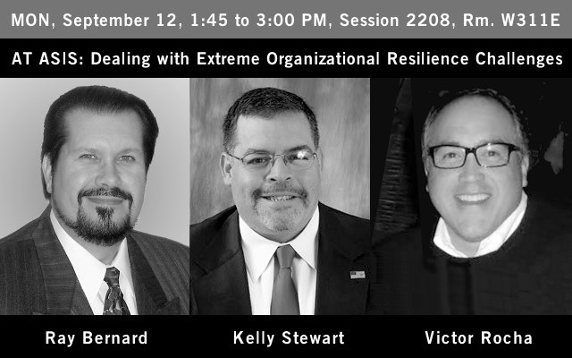 On Monday, Sept. 12, a panel of industry experts, including Ray Bernard, principal consultant for Ray Bernard Consulting Services (RBCS), Kelly Stewart, Managing Director & CEO of Newcastle Consulting, LLC, and Victor Rocha, Director of Security, Loss Prevention & Emergency Preparedness at Goodwill Southern California, will convene at ASIS 2016 in Orlando to discuss how three organizational resilience factors - Resilience Vision, Resilience Role Clarity and Sense-Making Leadership - can impact an organization&rsquo;s ability to recover from or adjust to change and adversity.