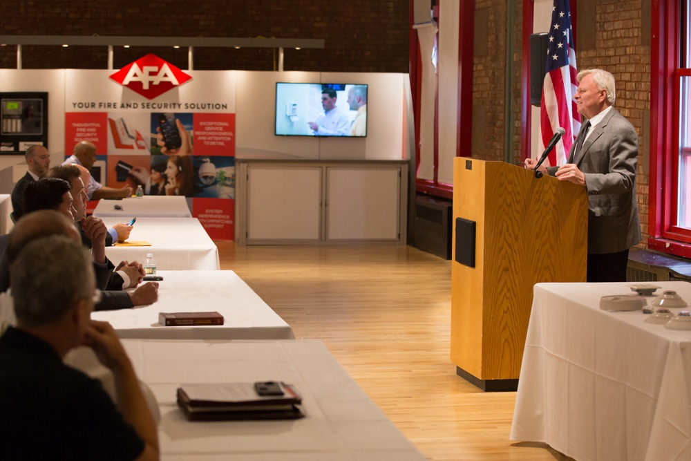 Tom Von Essen, former NYC Fire Commissioner, addresses attendees at the AFA Summit.