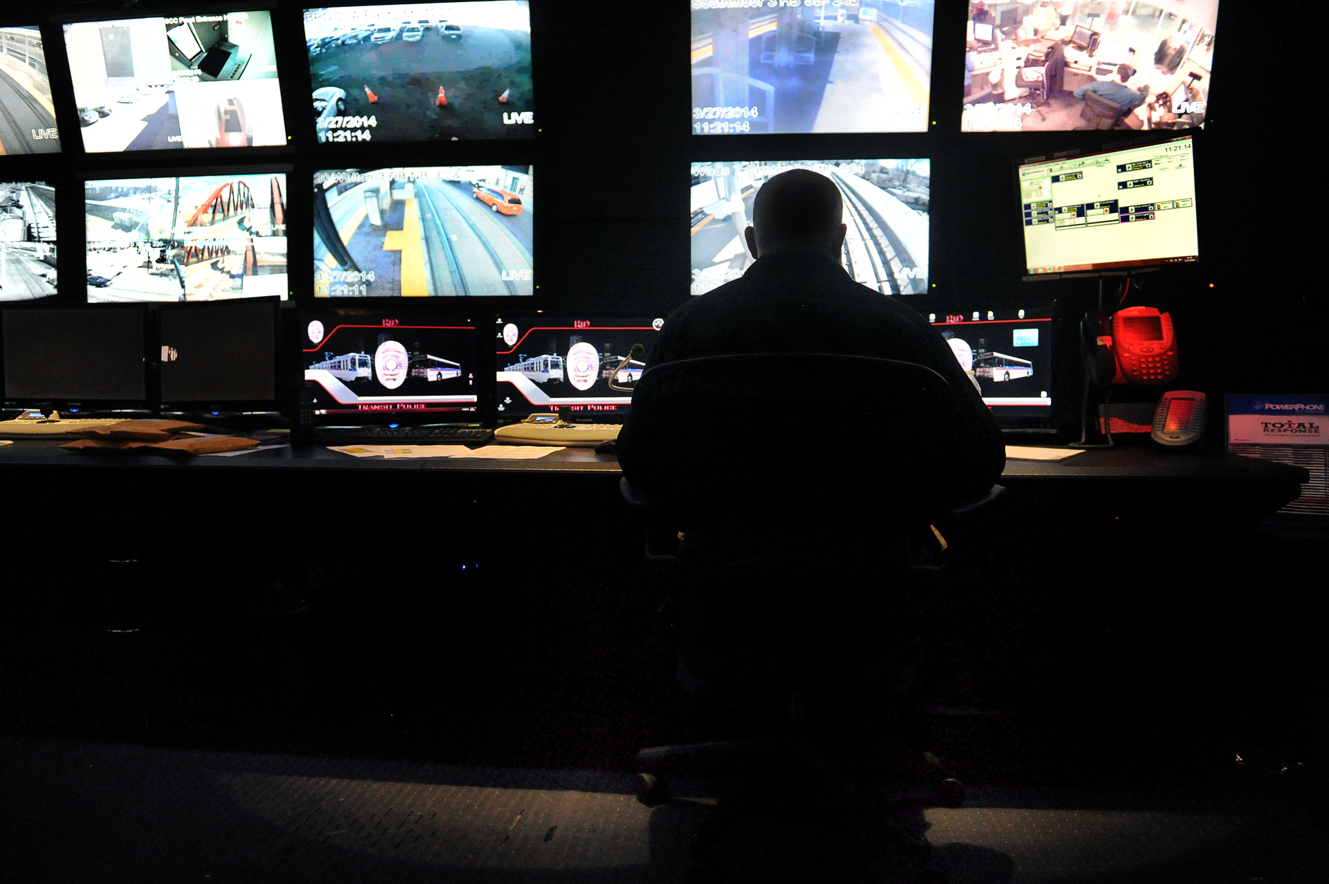 Officer mans his post in Denver's RTD Security Command Center