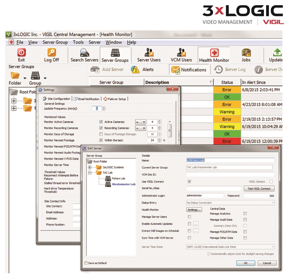 VCM provides security professionals with the tools they need to effectively manage and monitor multiple 3xLOGIC VIGIL Servers and VISIX cameras over IP networks.