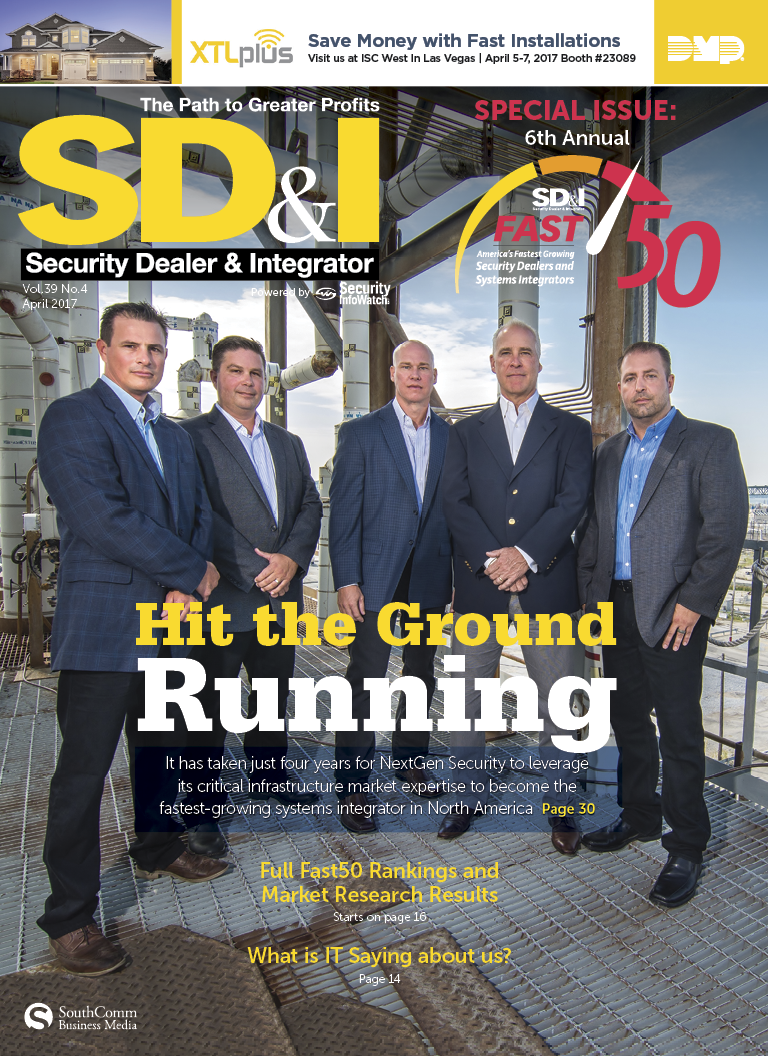 SD&I April 2017 Cover Story: It has taken just four years for NextGen Security to leverage its critical infrastructure market expertise to become the fastest-growing systems integrator in North America.