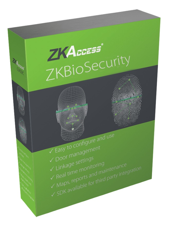 ZKBioSecurity3.0 supports the ZKAccess Pro Series of panels and readers and contains four integrated modules: Access Control, Video Integration, Elevator Control and Visitor Management.